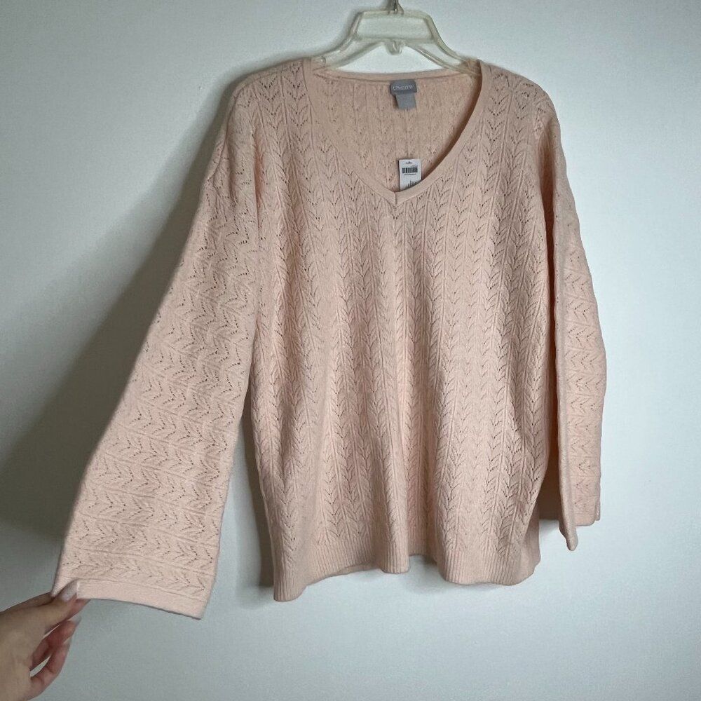 Chico's Pale Dogwood Cable Knit V-Neck Sweater Size Top NWT Sz 1 (US Sz M/8)